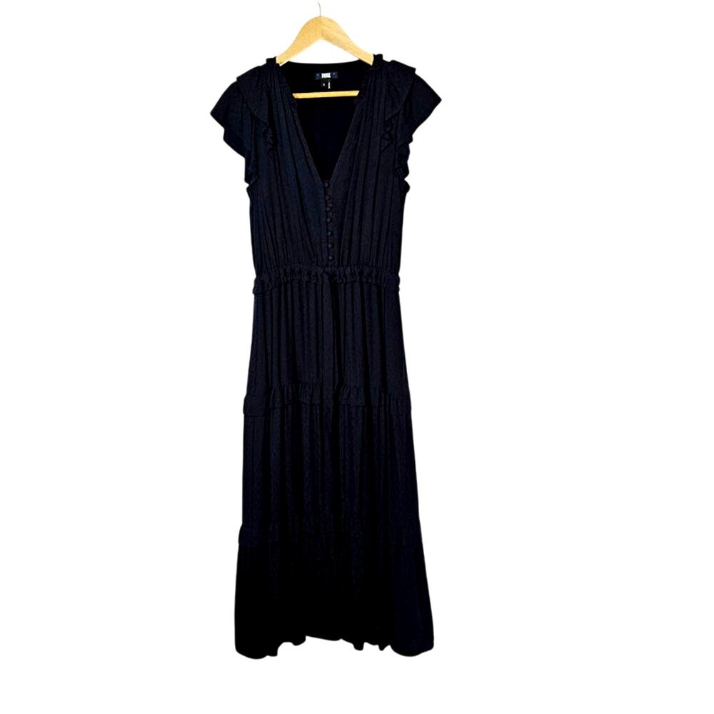 Paige Women's Paradis Black Tiered Ruffle Maxi Dress Small Spring Resort Wear